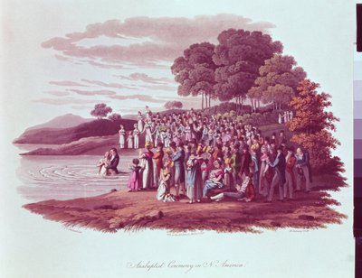 Anabaptist ceremony in North America (engraved by M. Dubourg, 1819) by Jacques Milbert